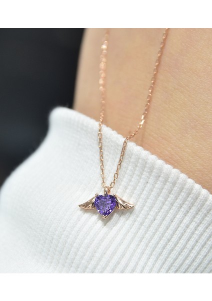 925 Ayar Gümüş Tanzanit Taşlı Kalp Kanat Kolye fiyatları