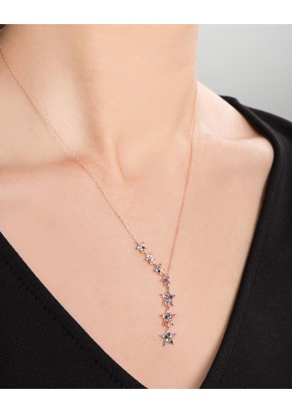 925 Ayar Gümüş Renkli Taşlı Kayan Yıldızlar Kolye fiyatları