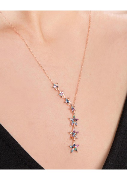 925 Ayar Gümüş Renkli Taşlı Kayan Yıldızlar Kolye modelleri