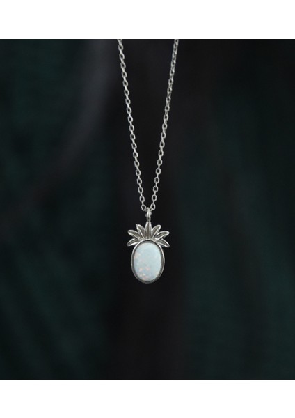 925 Ayar Gümüş Rodyum Kaplama Beyaz Opal Taşlı Ananas Kolye fiyatları