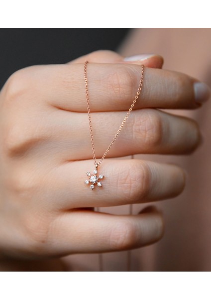 925 Ayar Rose Altın Kaplama Kartanesi Gümüş Kolye