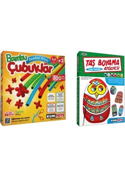 Kumtoys/redka Bambu Çubuklar + Taş Boyama (2'li Set)