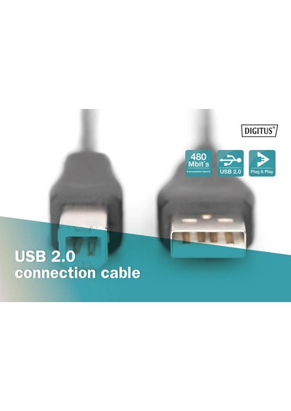 USB 2.0 Bağlantı Kablosu USB A Erkek - USB B Erkek 1 Metre Awg 28 Ul Siyah