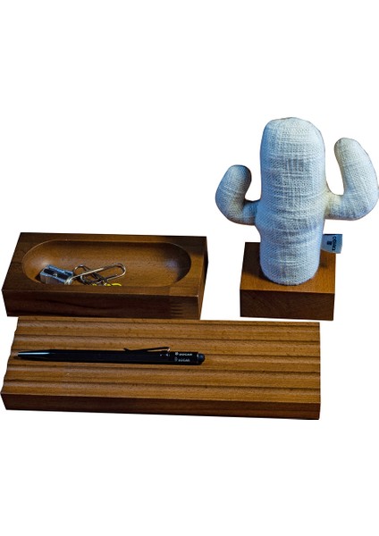 Woody Üçlü Krem Kaktüs Organizer Açık Kahverengi