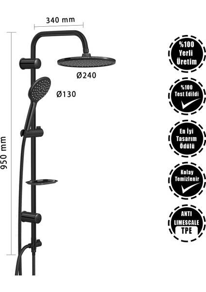 Deluxe Jet Black Tepe Duş Seti VLTM-5015