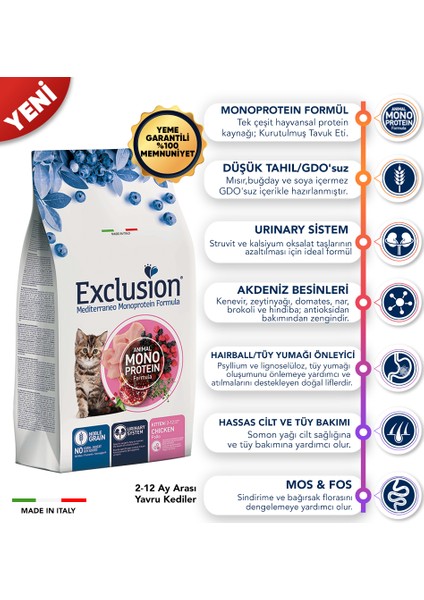 Düşük Tahıllı Monoprotein Kitten Tavuklu Yavru Kedi Maması 1,5 kg