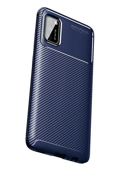 Samsung Galaxy A02S Kılıf Karbon Desenli Lux Silikon + Tam Kaplayan 5d Cam Ekran Koruyucu Lacivert