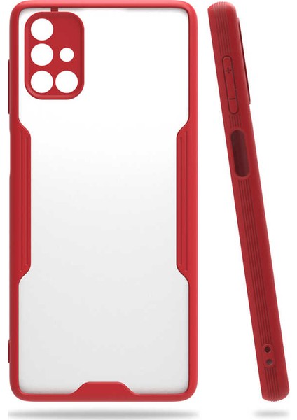 - Samsung Galaxy M51 - Kılıf Kenarı Renkli Arkası Şeffaf Parfe Kapak - Kırmızı - T15945