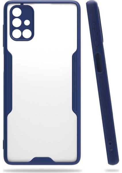 - Samsung Galaxy M51 - Kılıf Kenarı Renkli Arkası Şeffaf Parfe Kapak - Lacivert - T15945