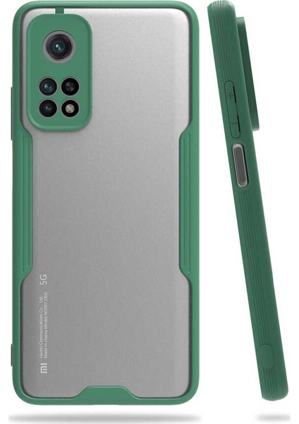 - Xiaomi Mi 10T 5G - Kılıf Kenarı Renkli Arkası Şeffaf Parfe Kapak - Koyu Yeşil - T15946