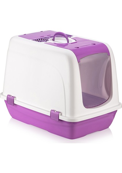 Büyük Kapalı Kedi Tuvaleti Violet/eflatun