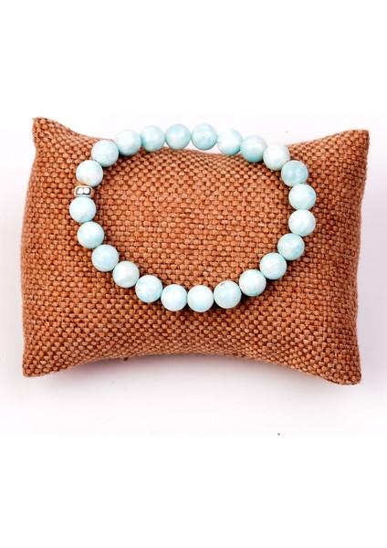 Larimar Taşı Elastik Bileklik 8 mm - Gümüş Aparat