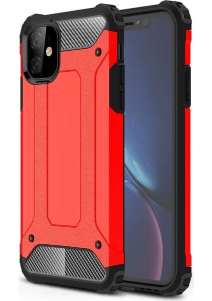 Apple iPhone 11 Kapak Çift Katmanlı Zırh Tank Kılıf Kırmızı