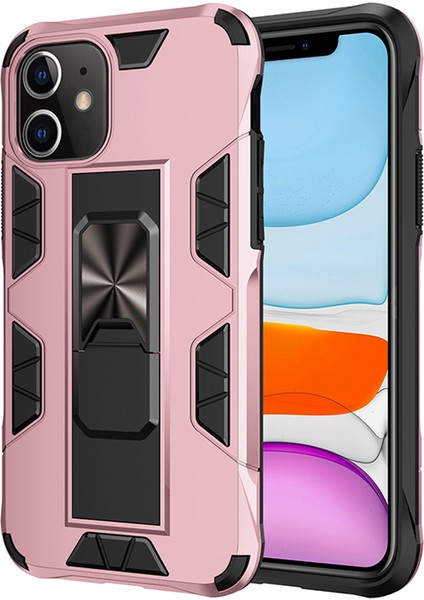 Apple iPhone 11 Kapak Standlı Mıknatıslı Tank Kılıf Rose Gold