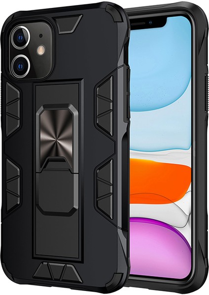 Apple iPhone 11 Kapak Standlı Mıknatıslı Tank Kılıf Siyah
