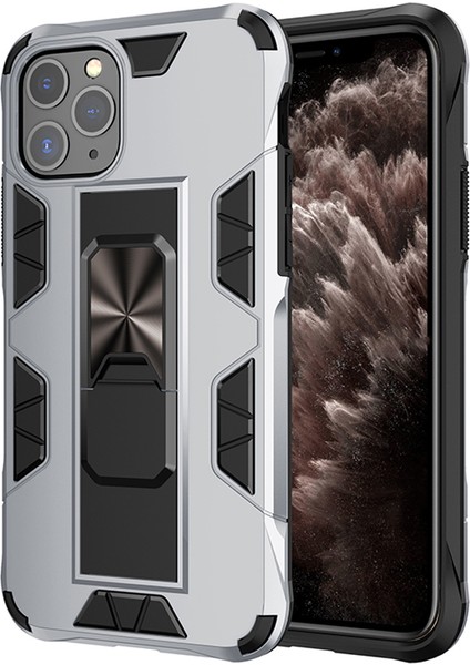Apple iPhone 11 Pro Max Kapak Standlı Mıknatıslı Tank Kılıf Gri
