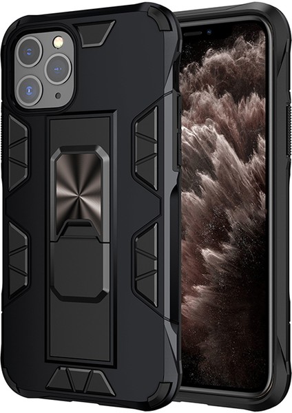 Apple iPhone 11 Pro Max Kapak Standlı Mıknatıslı Tank Kılıf Siyah