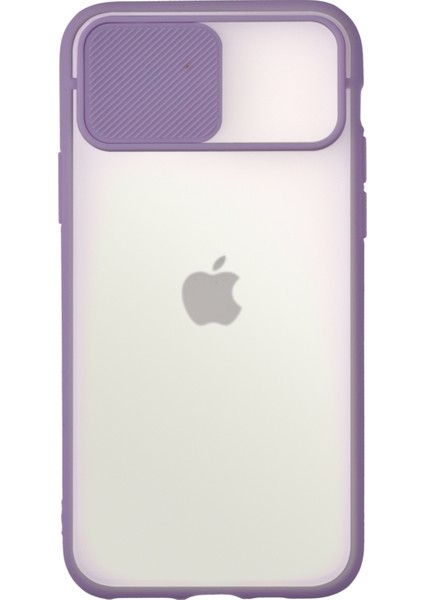 Apple iPhone 12 Mini Kapak Lensi Açılır Kapanır Kamera Korumalı Silikon Kılıf Lila