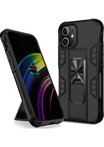 Apple iPhone 12 Mini Kapak Standlı Mıknatıslı Tank Kılıf Siyah