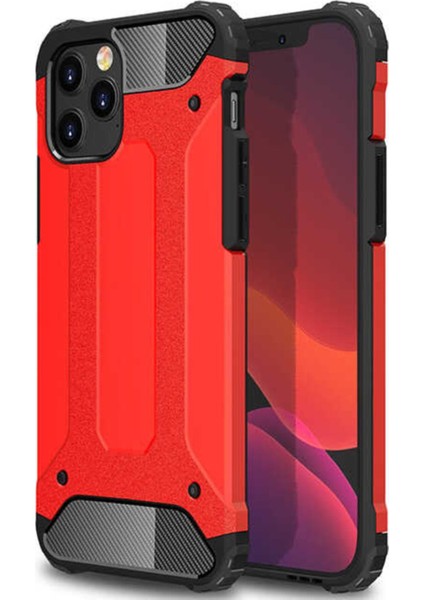 Apple iPhone 12 Pro Kapak Çift Katmanlı Zırh Tank Kılıf Kırmızı
