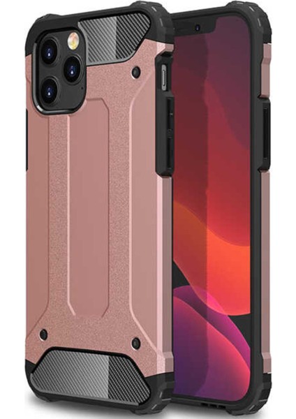 Apple iPhone 12 Pro Kapak Çift Katmanlı Zırh Tank Kılıf Rose Gold