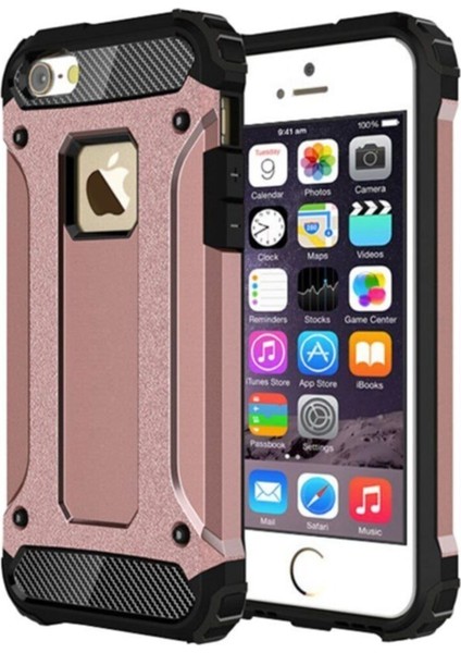 Apple iPhone 5s Kapak Çift Katmanlı Zırh Tank Kılıf Rose Gold