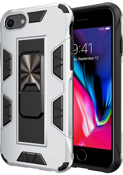 Apple iPhone 6s Kapak Standlı Mıknatıslı Tank Kılıf Gri