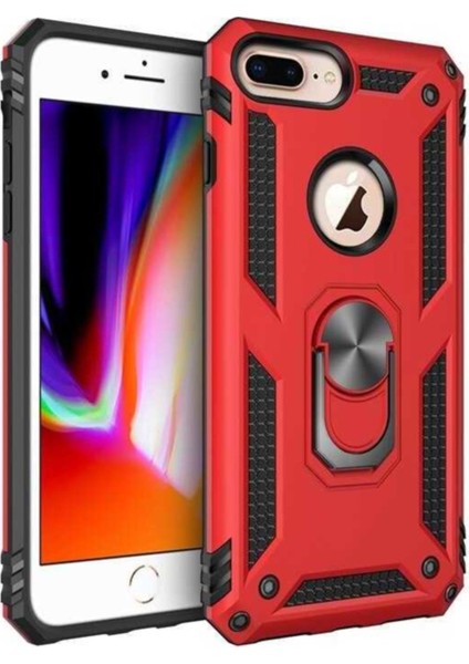 Apple iPhone 6s Plus Kapak Military Yüzüklü Stantlı Panzer Tank Kılıf Kırmızı