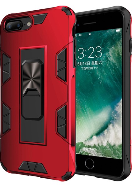 Apple iPhone 7 Plus Kapak Standlı Mıknatıslı Tank Kılıf Kırmızı