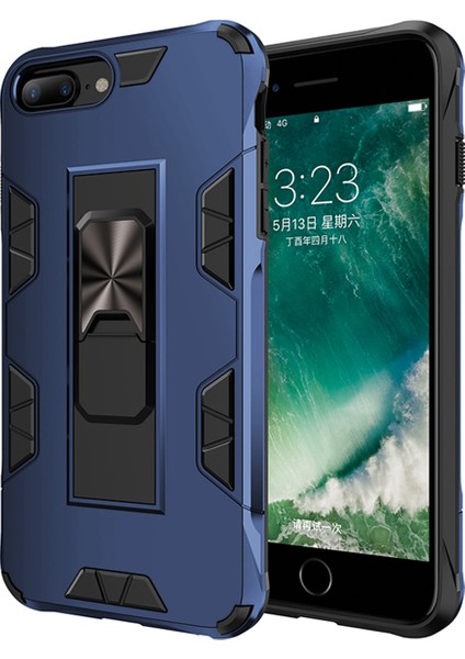 Apple iPhone 7 Plus Kapak Standlı Mıknatıslı Tank Kılıf Lacivert