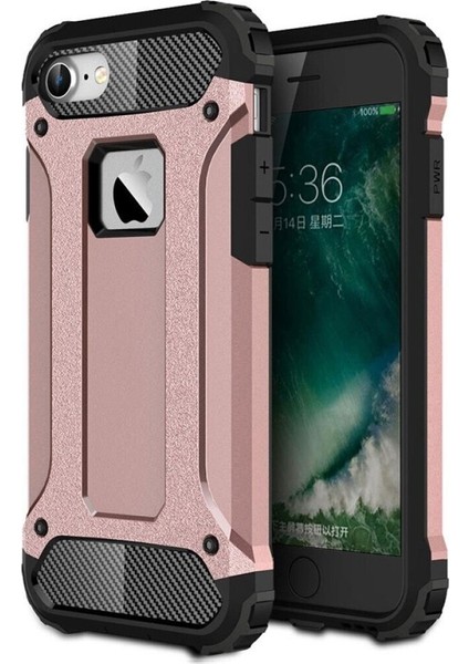 Apple iPhone 8 Kapak Çift Katmanlı Zırh Tank Kılıf Rose Gold