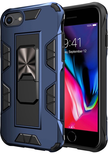 Apple iPhone 8 Kapak Standlı Mıknatıslı Tank Kılıf Lacivert