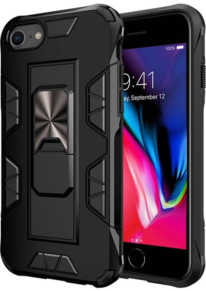 Apple iPhone SE 2020 Kapak Standlı Mıknatıslı Tank Kılıf Siyah