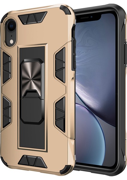Apple iPhone Xr Kapak Standlı Mıknatıslı Tank Kılıf Gold
