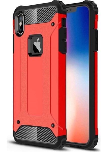 Apple iPhone Xsmax Kapak Çift Katmanlı Zırh Tank Kılıf Kırmızı