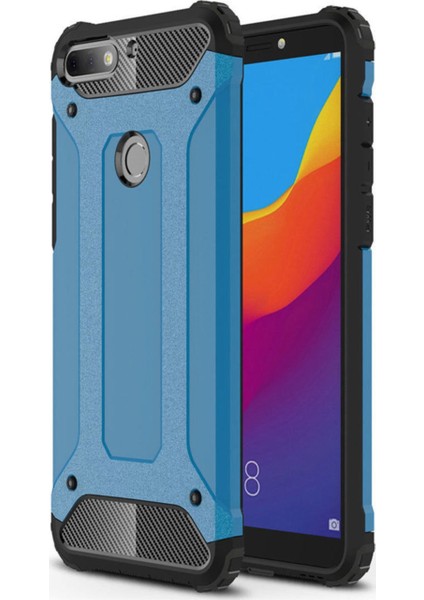 Huawei Honor 8 Lite Kapak Çift Katmanlı Zırh Tank Kılıf Mavi