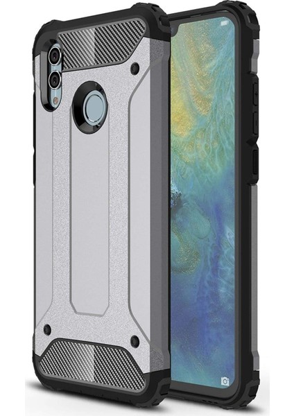 Huawei Honor 8X Kapak Çift Katmanlı Zırh Tank Kılıf Gri