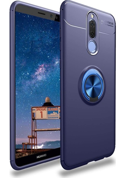 Huawei Mate 10 Lite Kılıf Renkli Yüzüklü Manyetik Silikon Kapak Mavi