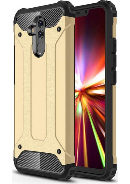 Huawei Mate 20 Lite Kapak Çift Katmanlı Zırh Tank Kılıf Gold