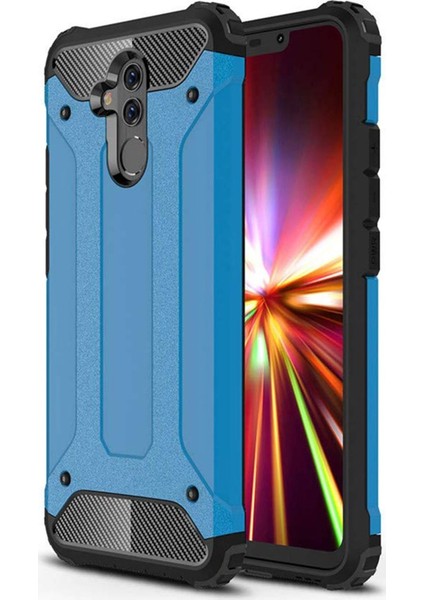 Huawei Mate 20 Lite Kapak Çift Katmanlı Zırh Tank Kılıf Mavi
