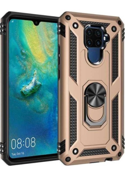 Huawei Mate 20 Lite Kapak Military Yüzüklü Stantlı Panzer Tank Kılıf Gold