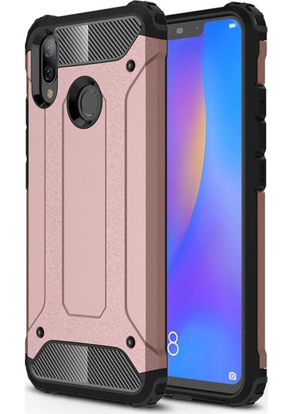 Huawei P Smart Kapak Çift Katmanlı Zırh Tank Kılıf Rose Gold