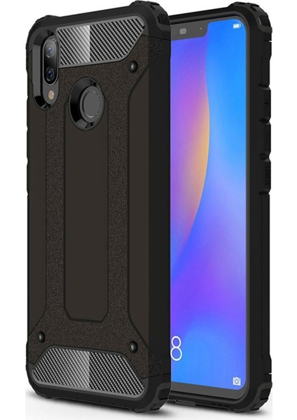 Huawei P Smart Kapak Çift Katmanlı Zırh Tank Kılıf Siyah