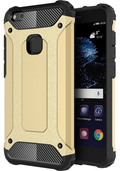 Huawei P10 Lite Kapak Çift Katmanlı Zırh Tank Kılıf Gold