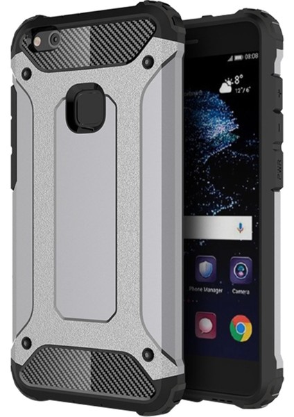Huawei P10 Lite Kapak Çift Katmanlı Zırh Tank Kılıf Gri