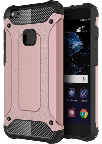 Huawei P10 Lite Kapak Çift Katmanlı Zırh Tank Kılıf Rose Gold