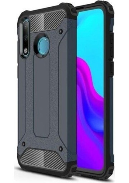 Huawei P40 Lite E Kapak Çift Katmanlı Zırh Tank Kılıf Mavi