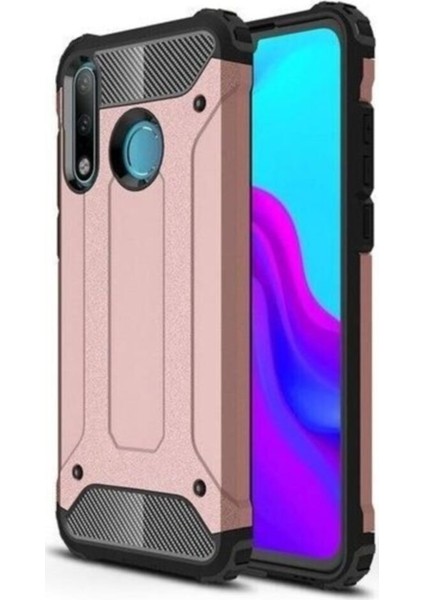 Huawei P40 Lite E Kapak Çift Katmanlı Zırh Tank Kılıf Rose Gold