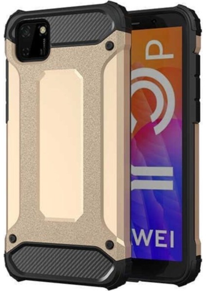 Huawei Y5P Kapak Çift Katmanlı Zırh Tank Kılıf Gold