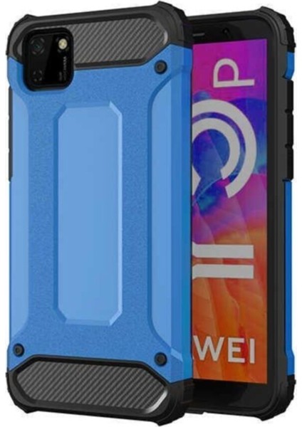 Huawei Y5P Kapak Çift Katmanlı Zırh Tank Kılıf Mavi